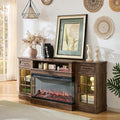 ROCKPOINT 3 Sided Glass 70" Fireplace TV Stand for TVs up to 80",Entertainment Center with Drawers and Glass Door Storage Cabinet for Living Room,36"Electric Fireplace & Adjustable LED Light ,Espresso