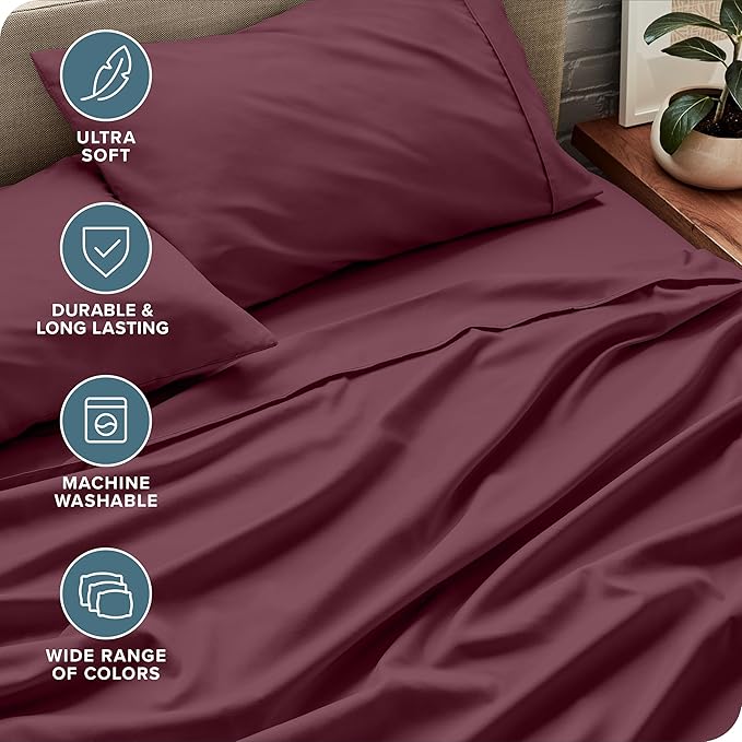 Bare Home Full Sheet Set - Luxury 1800 Ultra-Soft Microfiber Full Bed Sheets - Double Brushed - Deep Pockets - Easy Fit - 4 Piece Set - Bedding Sheets & Pillowcases (Full, Burgundy)