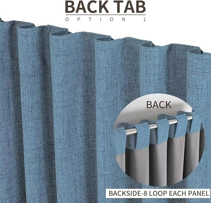Joydeco Natural Linen Curtains 120 inch Length 2 Panels Set Burg 100% Blackout Patio Door Curtain Room Darkening Sliding Door Curtains Thermal Insulated Back tab Rod Pocket(105x120 inch, Sky Blue)