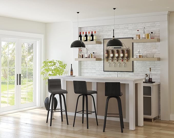 Armen Living Vienna 30" Swivel Bar Stool in Black Wood Finish with Gray Faux Leather - Set of 2