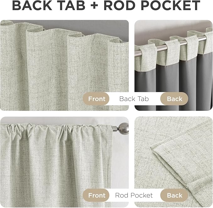 Joydeco 100% Blackout Curtains for Bedroom - Natural Linen Curtains 42" W x 96" L Long, Thermal Insulated 2 Panels Light Beige. Room Darkening Light Blocking Drapes for Living Room