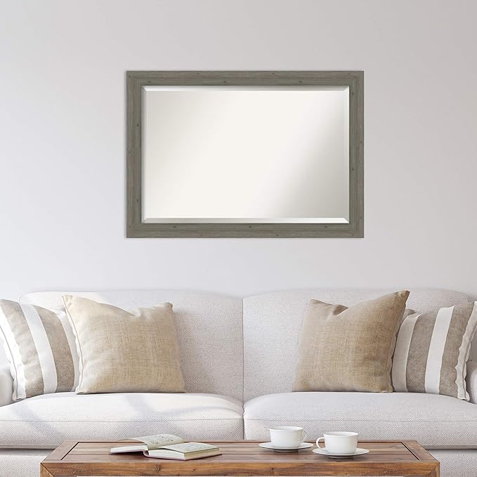 Amanti Art Grey Wall Mirror 29x41 Fencepost Grey Narrow Rectangle Bathroom Mirror for Wall Decor Living Room, Large Rustic Farmhouse Wood Frame, Hangs Horizonally and Vertically, Bathroom Decor