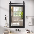 Hasipu Farmhouse Bathroom Mirror, 24"x36" Rustic Wood Framed Wall Mounted Mirror, Black Vintage Vanity Mirror Barn Door Style Decrative Mirrors