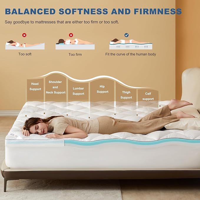 Bedlore 4-Inch California King Mattress Topper for Back Pain - Dual Layer Medium Support (2" Gel Memory Foam + 2" Cooling Fluffy Pillow Top Pad), Breathable & Pressure Relief (White)