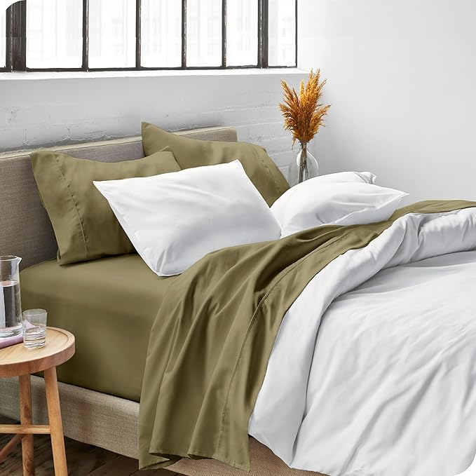 Bare Home Split King Sheet Set - 1800 Ultra-Soft Microfiber Bed Sheets - Double Brushed - Deep Pockets - Easy Fit - 5 Piece Set - Bed Sheets (Split King, Olive)