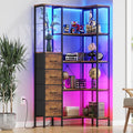 Corner Bookshelf with LED Light Strips & 4 Fabric Drawers, 5-Tier Convertible Corner Shelf with Display Shelf, Large Wood Industrial Bookcase for Living Room, Bedroom, Home Office, Rustic Brown