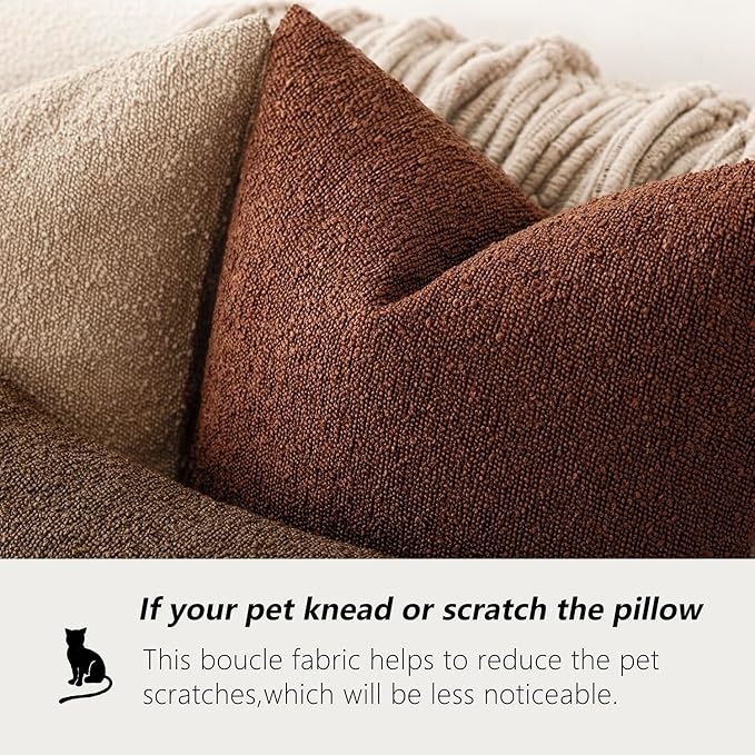 Foindtower Set of 2, Decorative Textured Boucle Throw Pillow Covers Accent Solid Pillow Cases Neutral Soft Cozy Couch Cushion Case for Chair Sofa Bedroom Living Room Home Decor 24x24 Inch Red Taupe