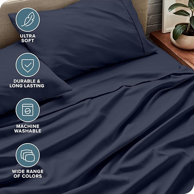 Bare Home Split King Sheet Set - 1800 Ultra-Soft Microfiber Bed Sheets - Double Brushed - Deep Pockets - Easy Fit - 5 Piece Set - Bed Sheets & Pillowcases (Split King, Midnight Blue)