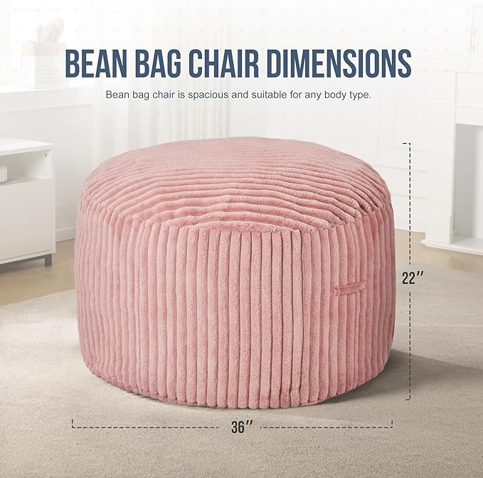 3ft Bean Bag Chairs for Adults Large Beanbag Chair with Stripe Plush Cover Big Bean Bag Chair for Living Room Bedroom Dorm Office