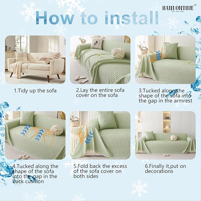 HANDONTIME Cooling Dog Couch Cover Ice Silk Washable & Breathable Pet Sofa Protector, Durable Couch Covers for Sofa Pet Friendly Soft Dog Cooling Bed Cover Sofa Protector Covers (Green, 71"x118")