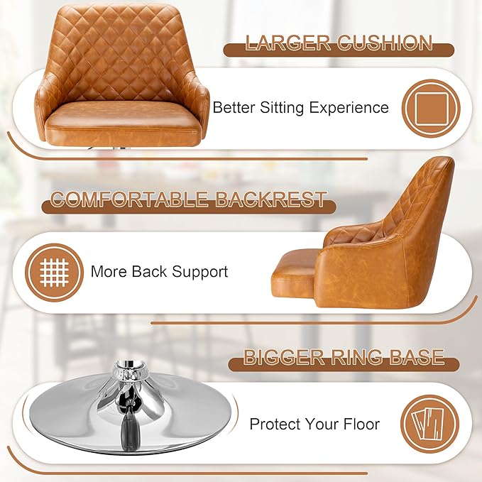VECELO Adjustable Bar Stools Set of 2, Bar Height Stools for Kitchen Counter,Brown