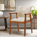 NOB Mid-Century Dining Side Chair with Faux Leather Seat in Beige, handrail Chair