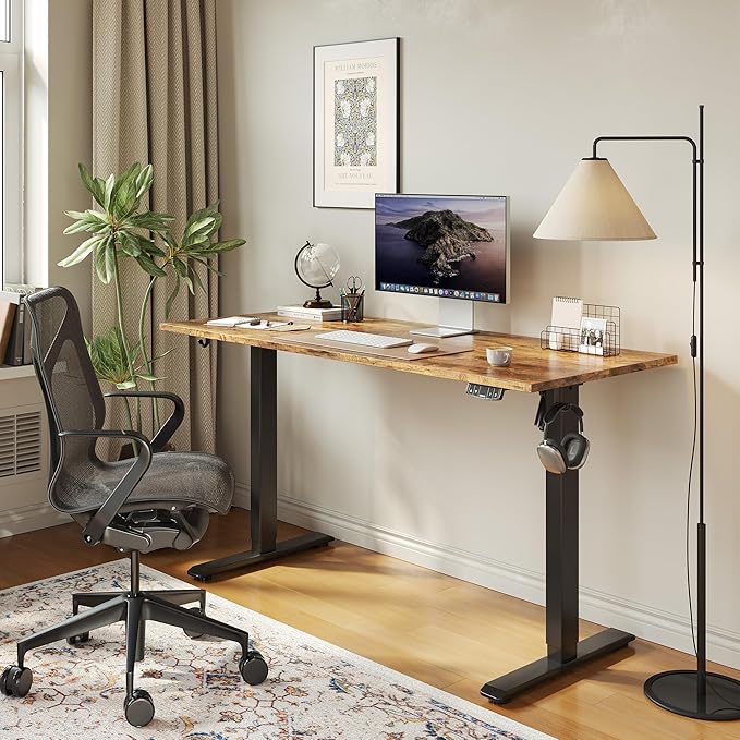 Agilestic Electric Standing Desk, 55 x 24 Inches Height Adjustable Desk, Sit Stand up for Work Office Home, Ergonomic Rising Computer Table with Memory Preset, Rustic Brown