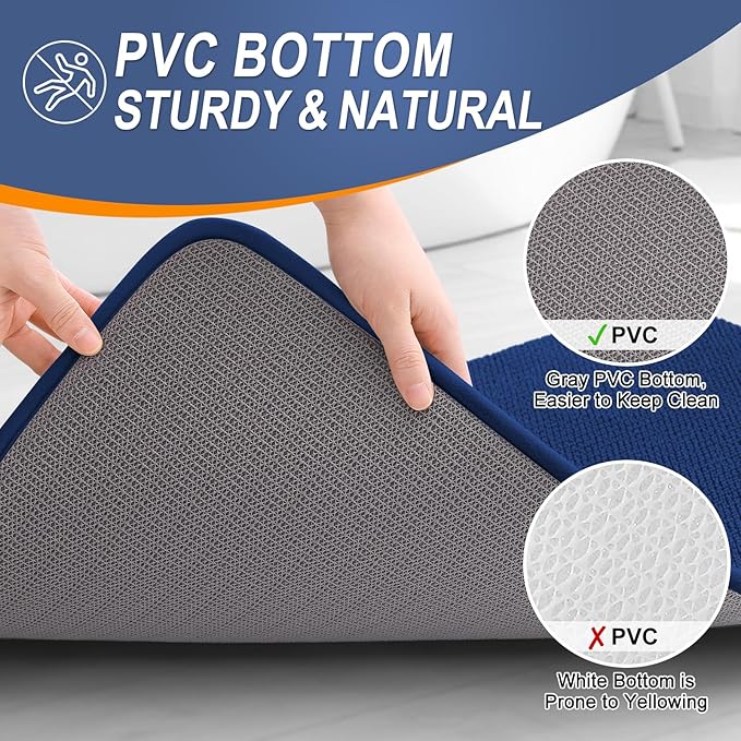 OLANLY Thick Memory Foam Bath Mat Rug 47x17, Extra Soft Absorbent Bathroom Rug, Quick Dry Bath Mats, Non-Slip, Machine Washable Carpet for Bathroom, Tub and Shower, Home Decor Accessories, Navy