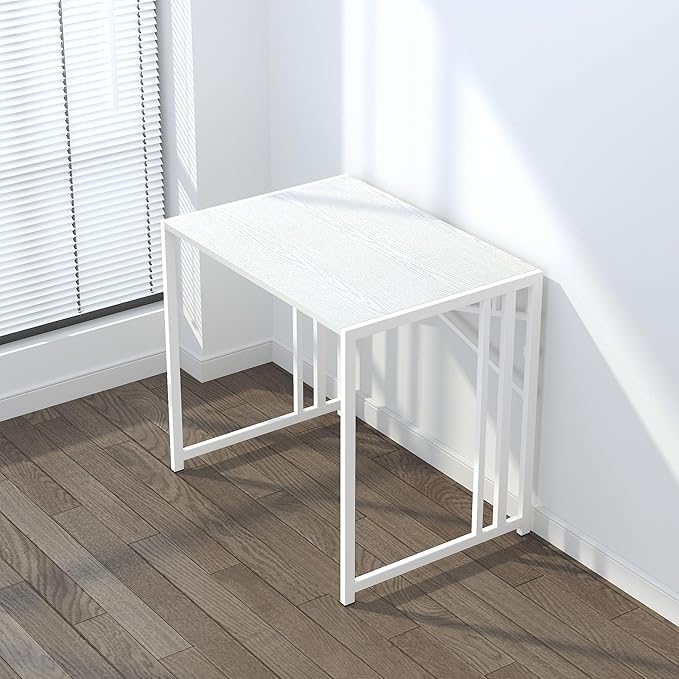 Small Folding Desk 32 inch, No Assembly Required Small Office Desk, Writing Gaming Computer Camping Desk, White