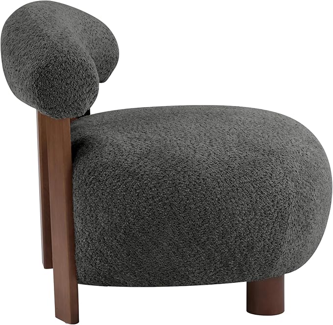 Christopher Knight Home Elvina Boucle Fabric Accent Chair, Solid Wood Single Lounge Sofa, Bedroom Comfy Reading Chair, for Modern Minimalist Style Living Room/Home Office, Dark Gray