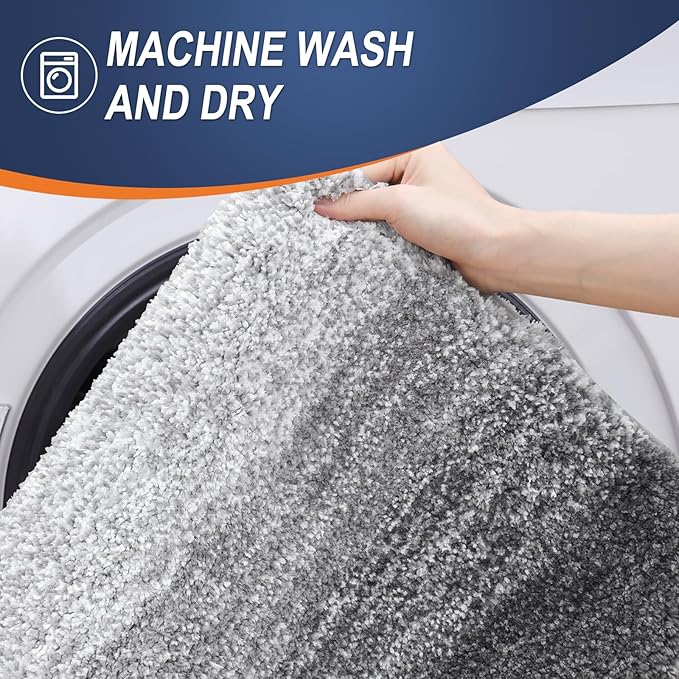 OLANLY Bathroom Rug Mat 47x20, Extra Soft and Absorbent Microfiber Bath Rugs, Non-Slip Plush Shaggy Bath Carpet Runner, Machine Wash Dry, Bath Mats for Bathroom Floor, Tub and Shower, Grey