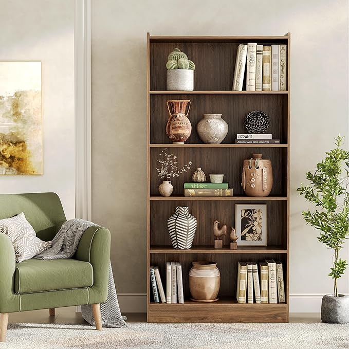 LITTLE TREE 72-Inch Tall Bookcase, 6-Tier Wooden Large Bookshelf, Wide Bookcase Bookshelves, Freestanding Modern Display Shelving Unit for Living Room, Bedroom, Office, Rustic Brown