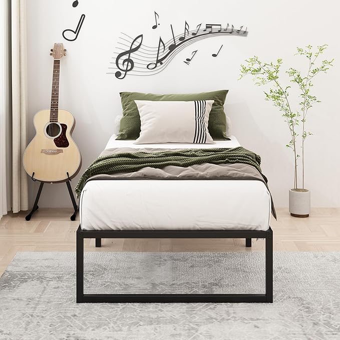 14 Inch Twin Bed Frames Heavy Duty Metal Twin Size Platform Bed Frame No Box Spring Needed, Noise Free, Easy Assembly, Black