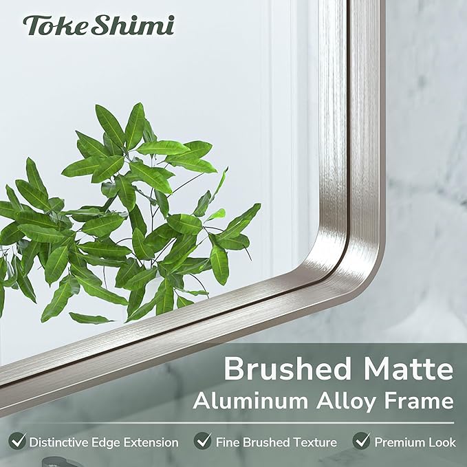 TokeShimi 40x30 Brushed Nickel Bathroom Wall Mirror Vanity Metal Frame Round Corner Rectangular for Home Decor Living Room Entryway (Horizontal/Vertical)