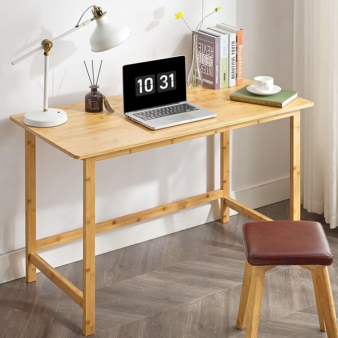 Nnewvante 47 Inch Computer Desk, Bamboo Writing Desk, Modern Simple Work Desk for Home Office, Gaming Desk Study Table