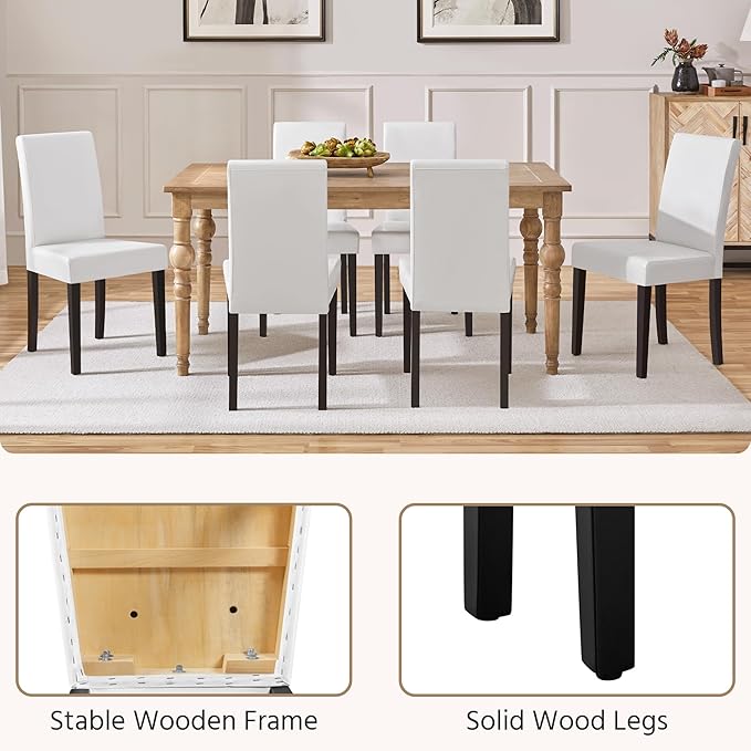 Yaheetech Dining Chairs Set of 4 PU Leather Upholstered Parsons Dining Chairs with Solid Wood Legs for Kitchen/Living Room/Restaurant, Modern Style, White