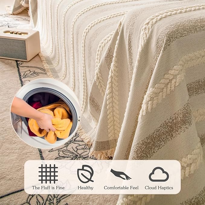 Couch Cover for Dogs Washable Sofa Cover, Sectional Couch Covers, Sofa Covers for 2 Cushion Couch, Non Slip Stripe Sofa Slipcovers Furniture Protector, Couch Protector from Cat Claws, Beige,71''x102''