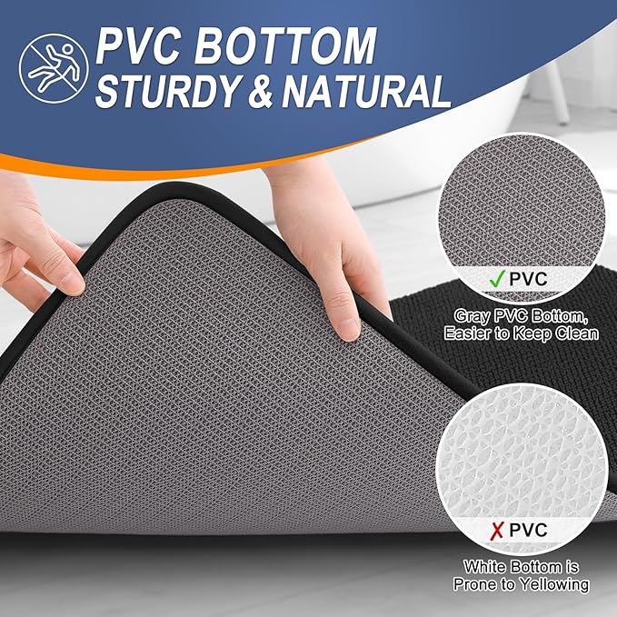OLANLY Thick Memory Foam Bath Mat Rug 36x24, Extra Soft Absorbent Bathroom Rug, Quick Dry Bath Mats, Non-Slip, Machine Washable Carpet for Bathroom, Tub and Shower, Home Decor Accessories, Black