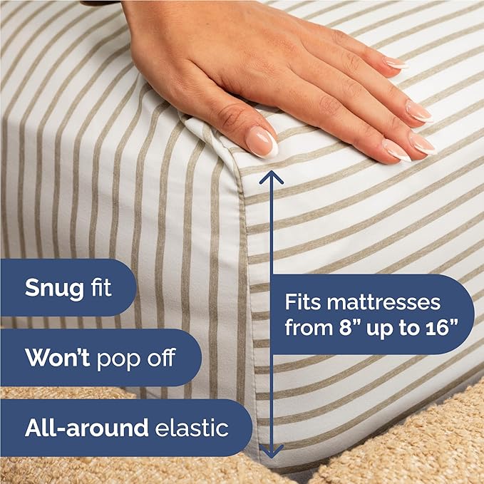 Full Size 4 Piece Sheet Set - Comfy Breathable & Cooling Bed Sheets Set - Hotel Luxury Bedding for Women, Men, Kids, Teens, Boys & Girls - Deep Pockets, Soft, Wrinkle Free - Oeko-Tex - Beige Stripes 2