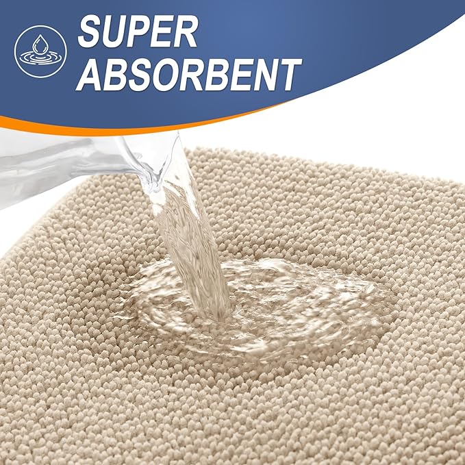 OLANLY Thick Memory Foam Bath Mat Rug 24x16, Extra Soft Absorbent Bathroom Rug, Quick Dry Bath Mats, Non-Slip, Machine Washable Carpet for Bathroom, Tub and Shower, Home Decor Accessories, Beige