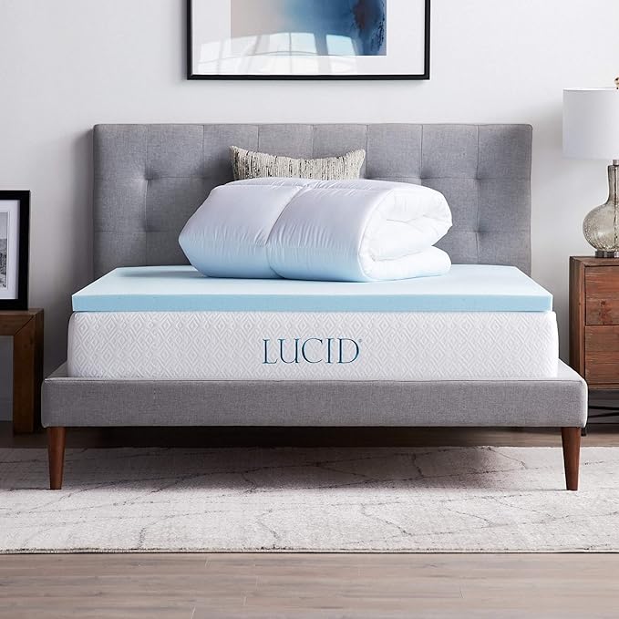 LUCID 4 Inch Down Alternative and Gel Memory Foam Mattress Topper - Three Toppers In One - King , White