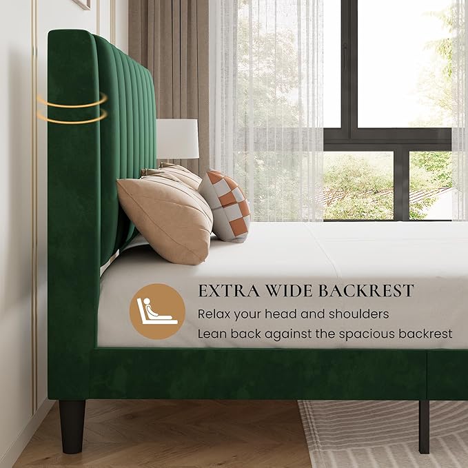 SHA CERLIN Twin Bed Frame/Velvet Upholstered Platform Bed Frame with Headboard/Strong Wood Slats Support/Mattress Foundation/No Box Spring Needed - Green