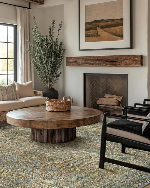 10X14 Area Rugs Machine Washable Rugs for Living Room, Vintage Boho Large Rugs for Bedroom Dining Room, Non Slip Indoor Soft Distressed Lightweight Thin Low Pile Carpet, Vintage Sunset