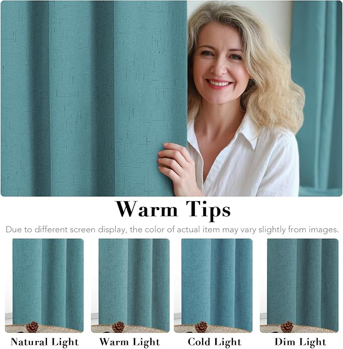 H.VERSAILTEX Primitive Linen Curtains 100% Blackout Curtain Drapes Burlap Fabric Curtains with White Thermal Insulated Liner, Grommet Top Curtain Living Room/Bedroom (2 Panels, 42 x 45 Inch, Teal)