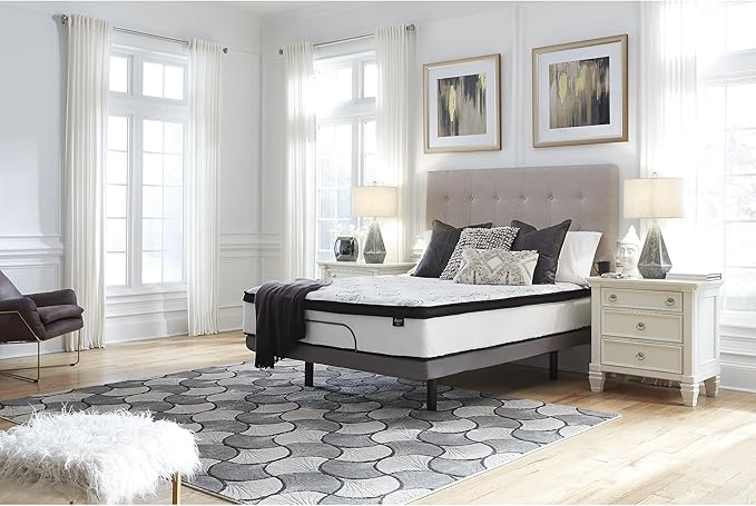 Signature Design by Ashley Queen Size Chime 12 Inch Medium Firm Hybrid Mattress with Cooling Gel Memory Foam for Pressure Relief, Fiberglass Free, Mattress In A Box