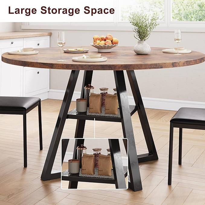Round Dining Table Set for 6, Kitchen Table and Chairs for 4, Circle Table Round Pedestal Dining Room Dinner Dinette Table Set,5 Piece Space Saving Wood Kitchen & Dining Room Tables (Vintage, 51In)
