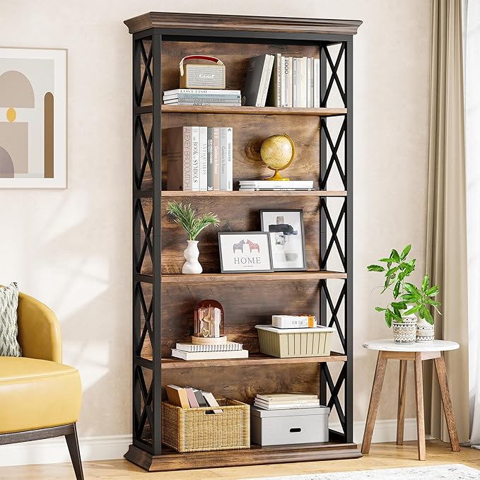 Tribesigns 6-Tier Bookcase, 71 Inches Industrial Bookshelves and Bookcases, Floor Standing 5 Shelf Display Storage Shelves Tall Bookcase for Home Office, Living Room, Bed Room, 2 Pcs