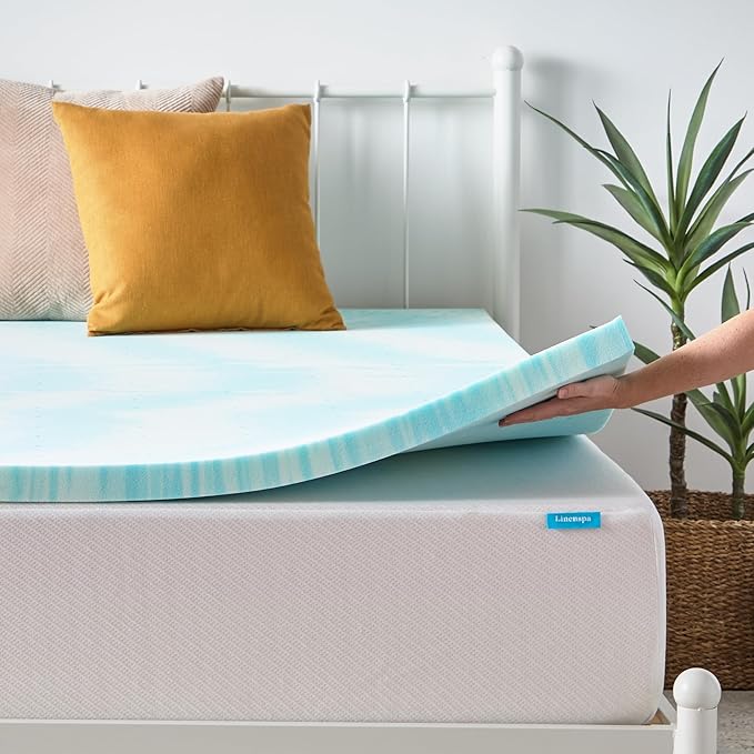 Linenspa 2 Inch Gel Swirl Memory Foam Mattress Topper – Cooling Gel Infused – Pressure Relieving Bed Topper - Mattress Pad – CertiPUR Certified - Full Size