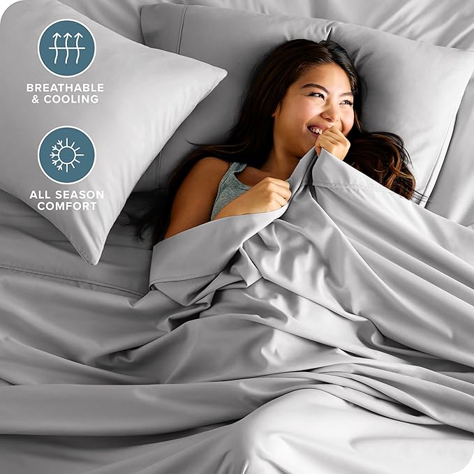 Bare Home Full Sheet Set - Luxury 1800 Ultra-Soft Microfiber Full Bed Sheets - Double Brushed - Deep Pockets - Easy Fit - 4 Piece Set - Bedding Sheets & Pillowcases (Full, Light Grey)