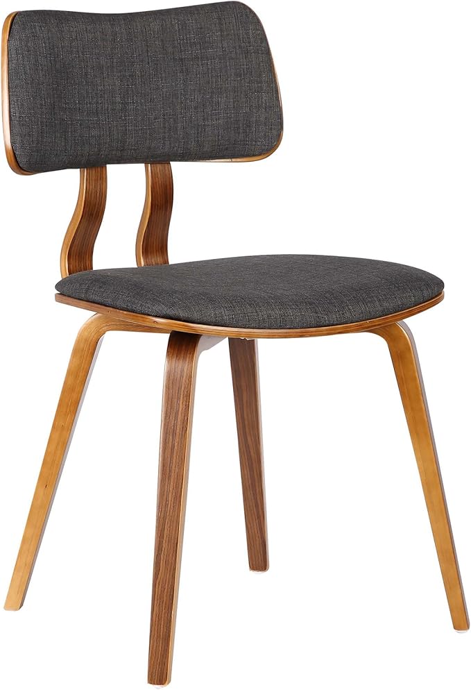 Armen Living Jaguar Mid-Century Dining Chair in Walnut Wood and Charcoal Fabric - Set of 4