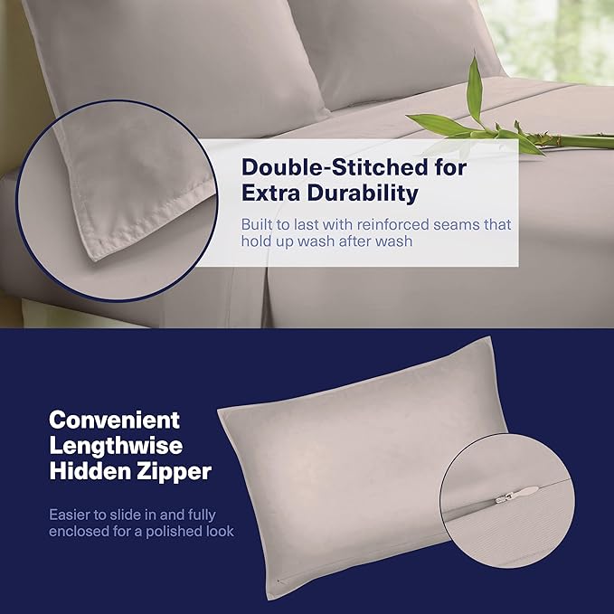Kickoff Viscose Bamboo Sheets Twin Size 3-pc 100% Organic Bamboo Viscose Bed Cooling Sheets Twin Size Set Cool Bedding for hot Sleepers Sheet, Flat, Fitted, Pillowcase (Grey Mist, T)