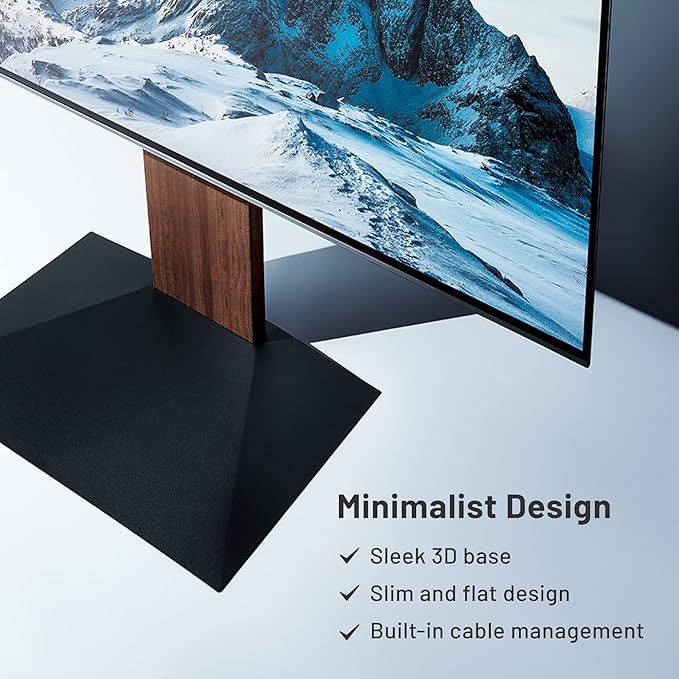 WALL V4 | Sleek Shallow Floor TV Stand for Extra Large 50-100 Inch | Walnut | for Large Screens | Living Room and Bedroom, Space Saving, Adjustable Mount, No Drill, Japan-Engineered Design