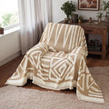 STACYPIK Durable Khaki Couch Covers for Dog Boho L Shape Armchair Slipcovers Tassels Couch Protector for 1 Cushion Couch Reversible Geometric Sofa Cover Anti Slip Multi-Use Couch Cover Blanket-71X71IN