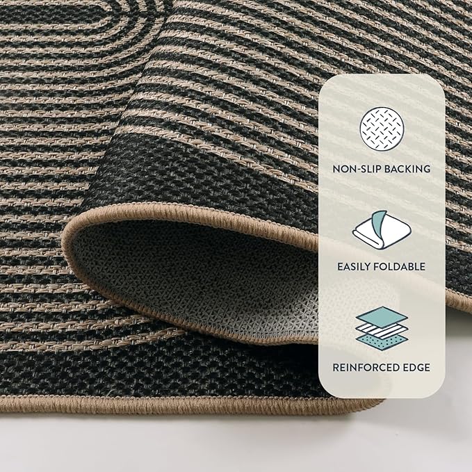 Lahome Modern Rainbow Easy Jute Outdoor Patio Rug, 3x5 Black Washable Rugs for Entryway Office Farmhouse Classroom Carpet, Contemporary Non Slip Front Door Mat for Porch Guestroom Room Decor