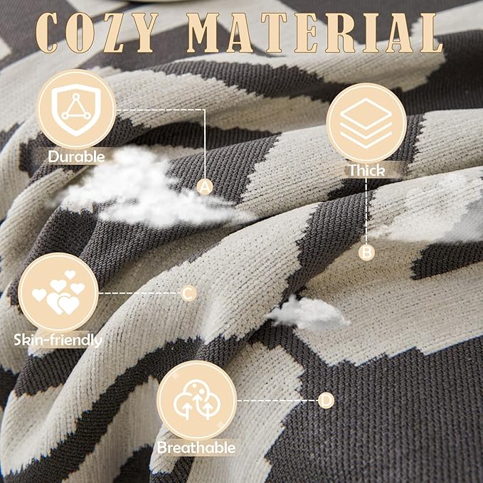 HANDONTIME Reversible Sofa Cover Boho Geometric Couch Cover for Dogs Dark Grey Couches Covers Washable Chenille Couch Covers for 3 Cushion Couch Pet Friendly Furniture Protector for Pets, 71" X150"