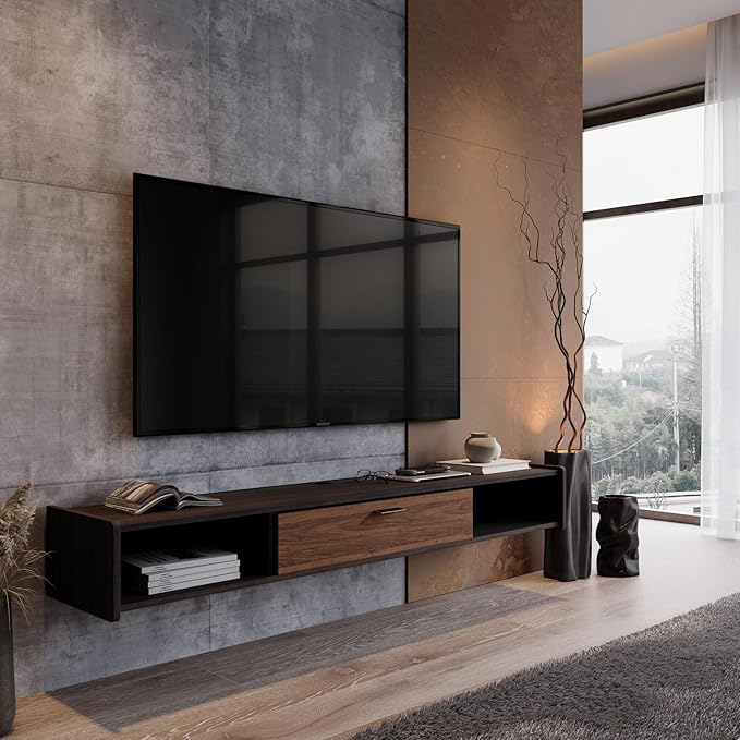 70'' Floating TV Stand,Wall Mounted TV Console,Floating TV Cabinet,Under TV Shelf for Bedroom Living Room(Walnut)