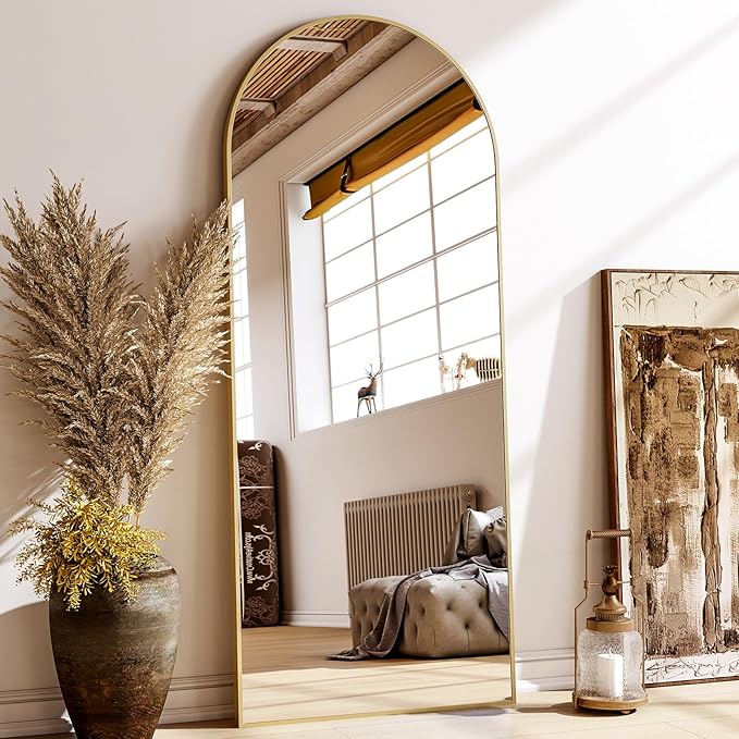 24x68 Arched Full Length Mirror Floor Mirrors with Aluminum Alloy Frame Free-Standing Wall Mounted Floor Mirrors or Large Dressing Mirror, Gold Mirror Full Length