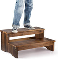 TINAMO 25" Acacia Bed Steps for High Beds for Adult 500 Lbs - 2-Step Wood Step Stool - Wooden Step Stool for Bed - Heavy Duty Hot Tub Steps & Hot Tub Stairs - Pool Ladder Above Ground (Walnut Color)