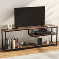TECHMILLY Modern TV Stand for 55" TV, TV Table with Storage Shelves, Entertainment Center with Metal Frame, TV Console Table for Living Room, Bedroom, Rustic Brown