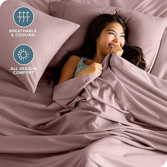 Bare Home King Sheet Set - Luxury 1800 Ultra-Soft Microfiber King Bed Sheets - Double Brushed - Deep Pockets - Easy Fit - 4 Piece Set - Bedding Sheets & Pillowcases (King, Mauve)